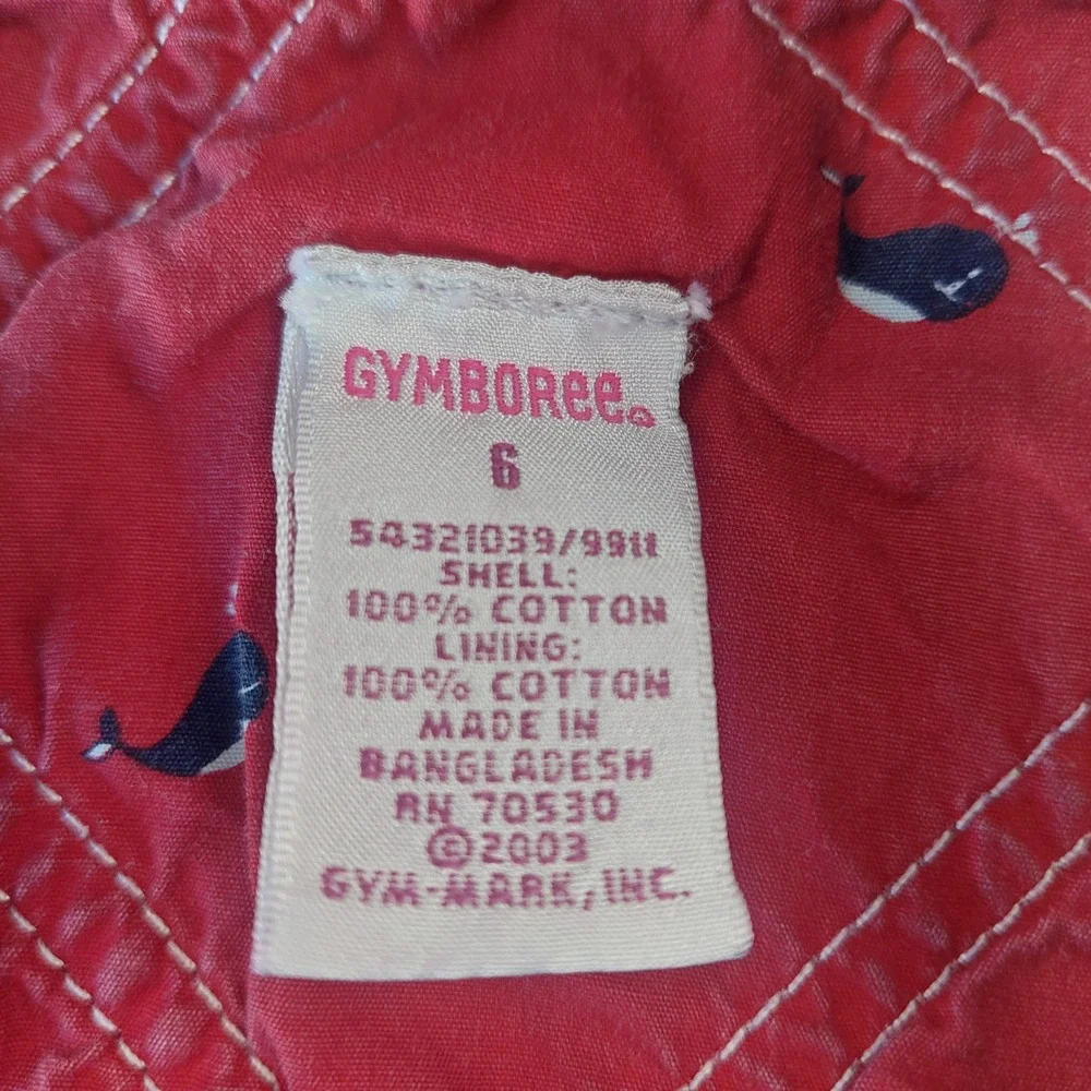 Vintage Gymboree Girls Denim Overall Dress Size 6‎ Red Trim Whale Print Lining